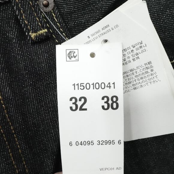 Levis 501 Jeans Mens 32x38 Raw Unwashed Denim Shrink-To-Fit Button Fly Straight - Picture 13 of 16